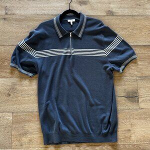 Reiss Men's Premium Textured Zip Polo Light Blue XXL (fits like XL) EUC $228